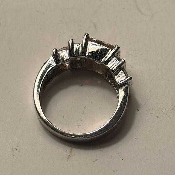 Silver Tone Square Cut Light Pink and clear crystal statement cocktail ring 7 - Picture 7 of 8